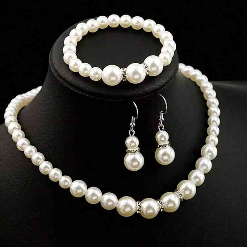 Pearl Jewelry Set Simulated Pearl Double Layer Luxury Earrings Necklace  Everyday Bracelet Set
