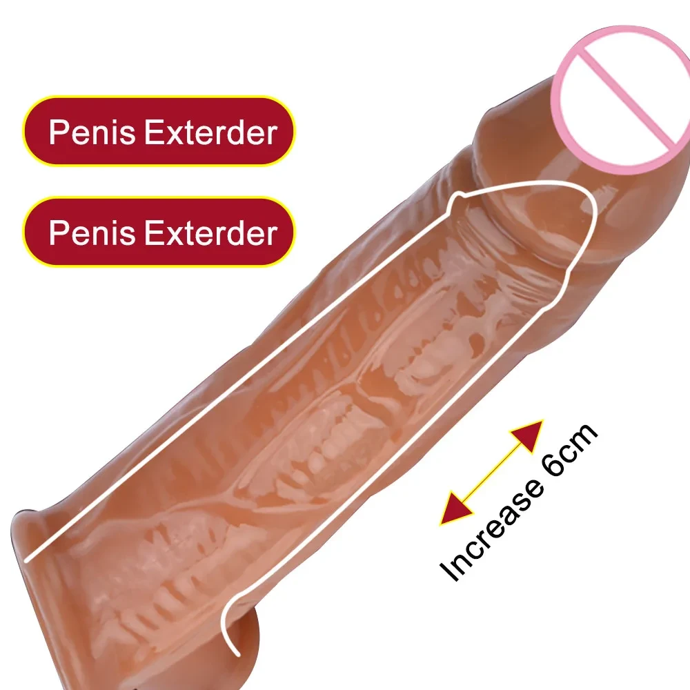 Reusable Penis Sleeve Extender Enhancer Realistic Dildos Condom Delay Ejaculation Cock Ring Testis Bondage Sex Toys For Men