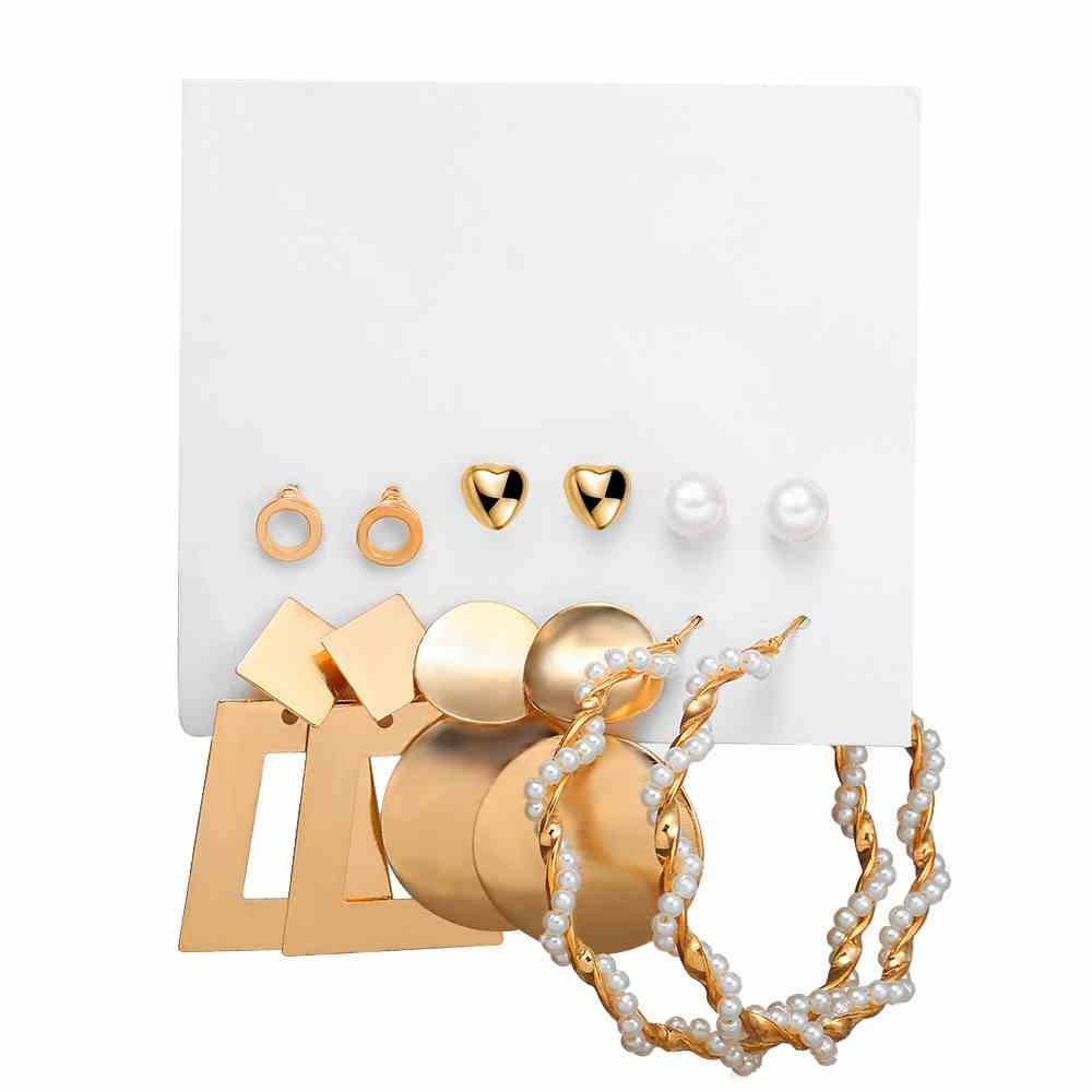 Alloy Winding Earrings Gold Unique Exaggerated Earrings Pearl Embedded Earrings
