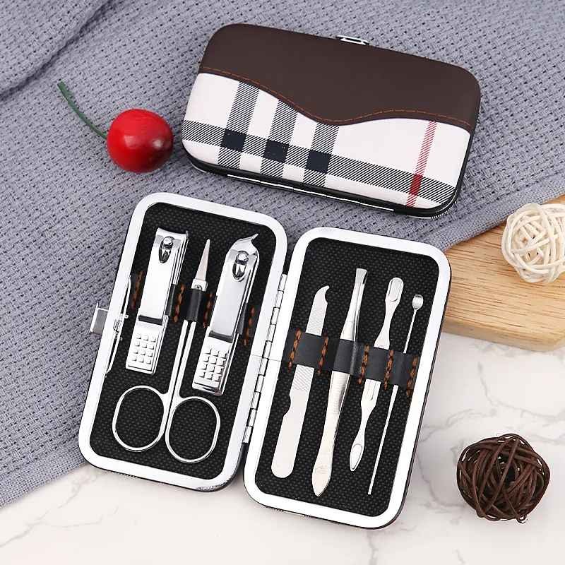 7pcs nail cutter set stainless steel nail clipper set grooming tool kit portable case manicure