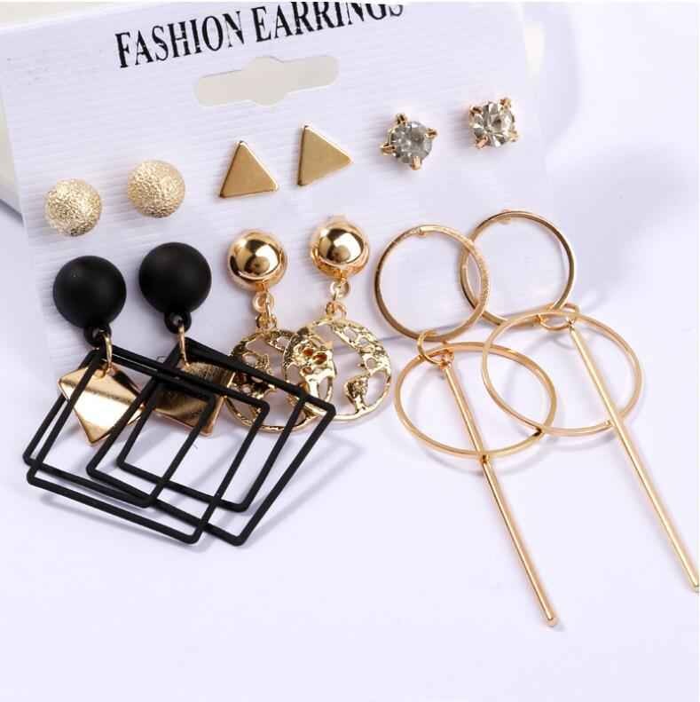 12pcs Geometric Circle Acrylic Long Tassel Drop Women Earrings Fashion Party Crystal Stud Earrings Jewelry