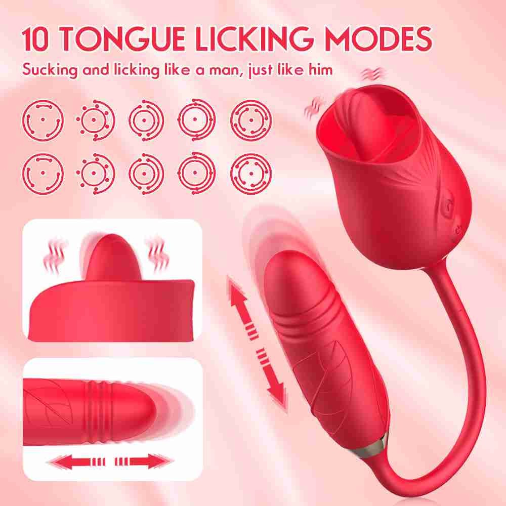 Rose Shape Double Headed Vagina Telescopic Dildo Vibrator Nipple Sucker Oral Licking Clitoris Stimulation Sex toys