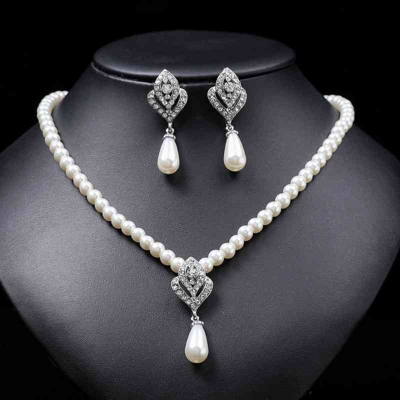 Crystal Imitation Pearl Wedding Necklace Earring Bridal Elegant Rhinestone Jewelry Sets Party