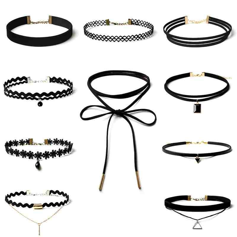 10pcs Leather Chain Necklace Adjustable Choker Tassel Necklace Velvet Length