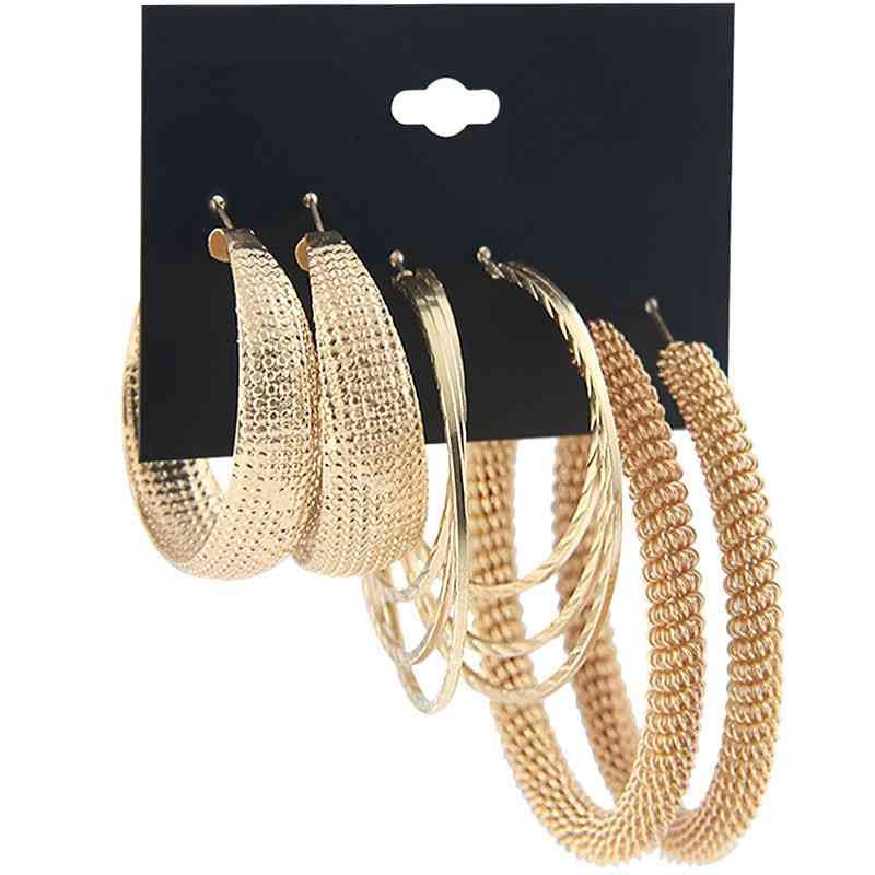 Vintage pearl gold spring big circle earrings set, ladies fashion geometric earrings, jewelry