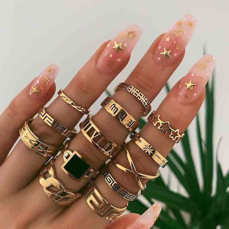 13 Piece Set Alloy Geometric Element Set Ring, Letter Star Rings