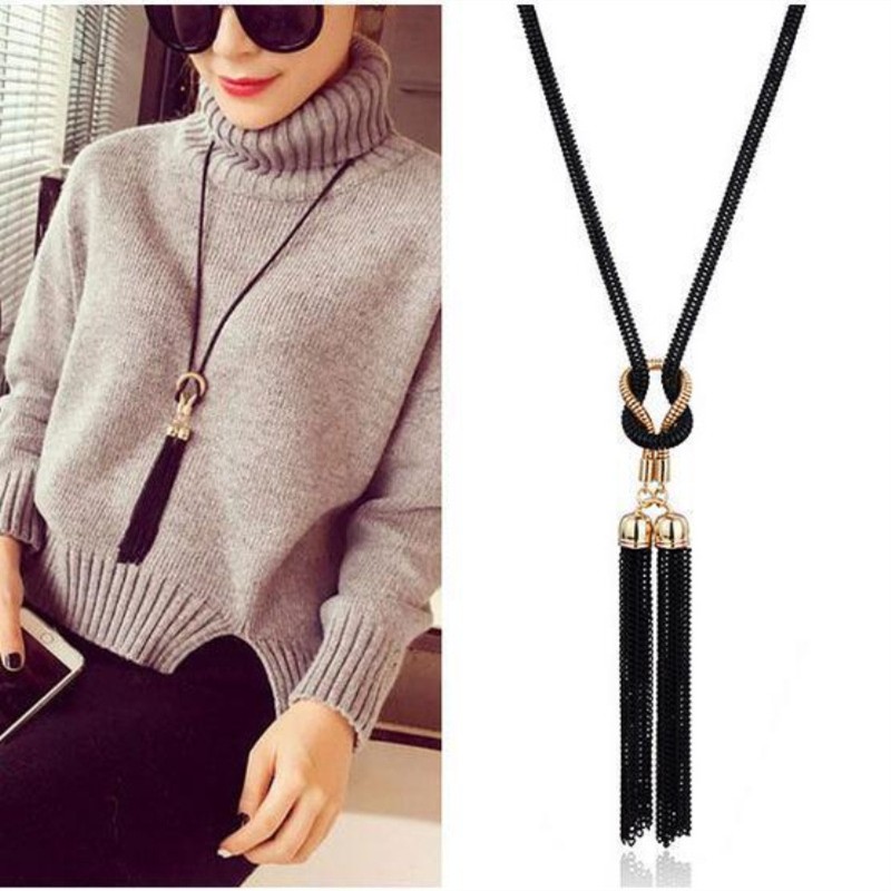 Pendant Necklace Tassel Long Winter Sweater Chain Necklace for Women Necklaces