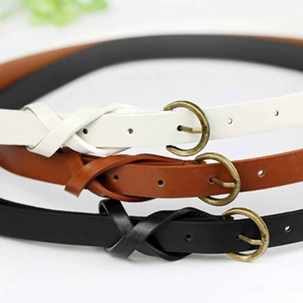 Vintage Women`s Simple Thin Waist Belt Metal Buckle Skinny Faux Leather Belt