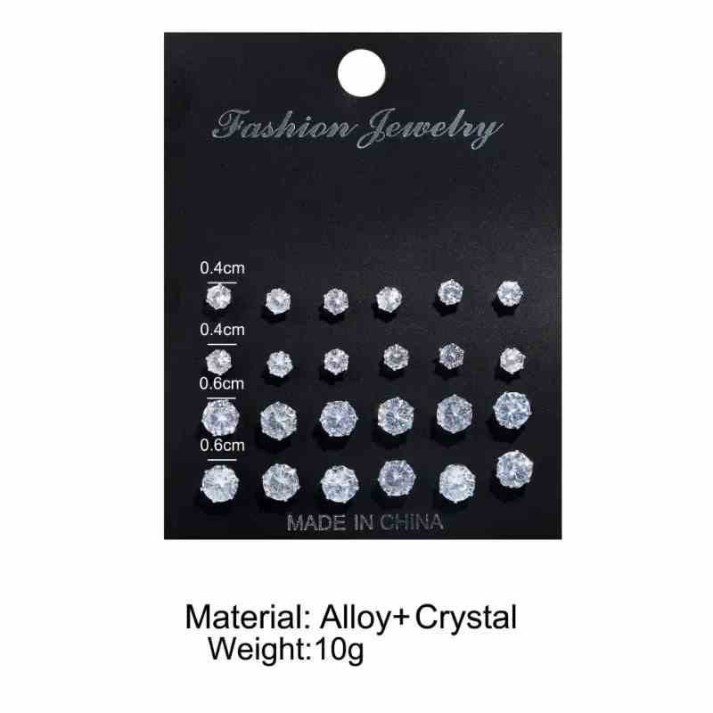 12pairs/pack Shiny Wedding Stud Earrings Set for Women Men Crystal Jewelry Earrings Jewelry
