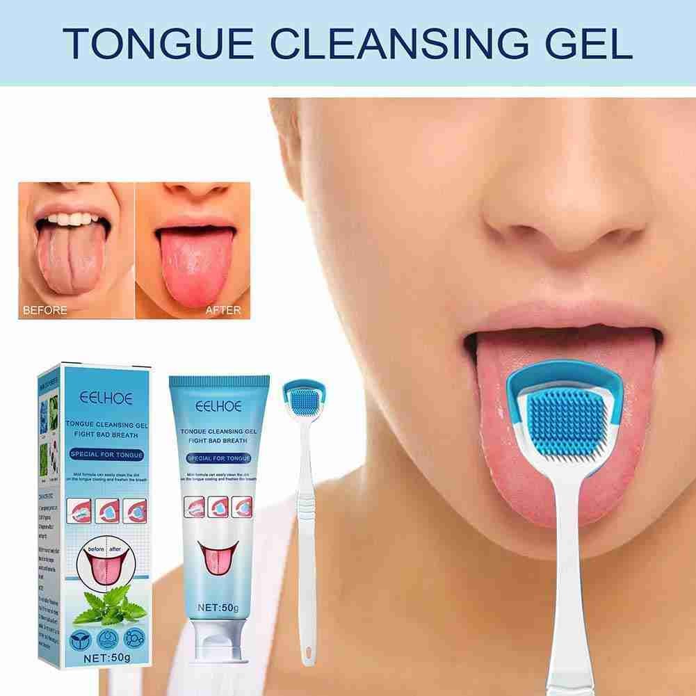EELHOE Tongue Cleaning Gel with Brush Oral Care Removal Odor Health Fresh Breath Care Dental Hygiene Tools Coating Cleaning Kit