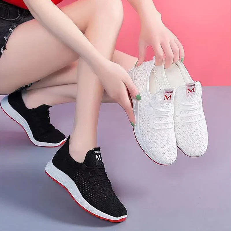 Summer Sneakers Breathable Mesh Black Trainers Sports Casual Flat Ladies Shoes