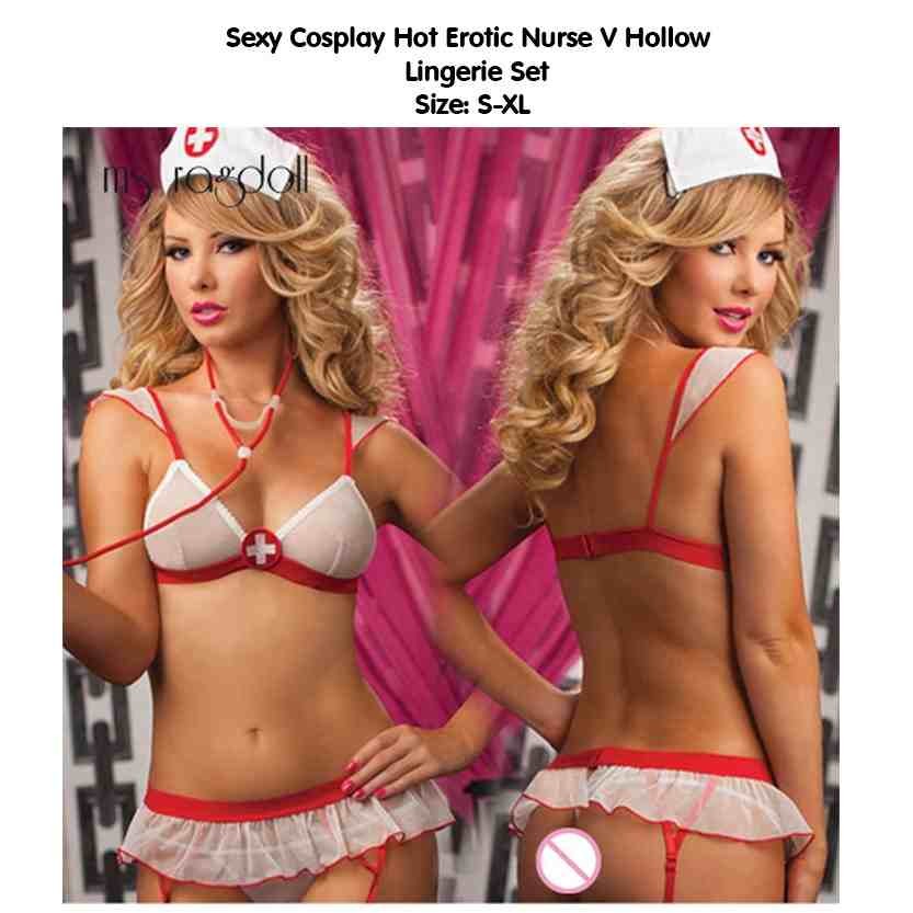 Sexy Lingerie Doctor Nurse Uniform Cosplay Costume Cap + Bar + Dresses 3pcs Set Fantasy Nightgown Erotic Sex Exotic
