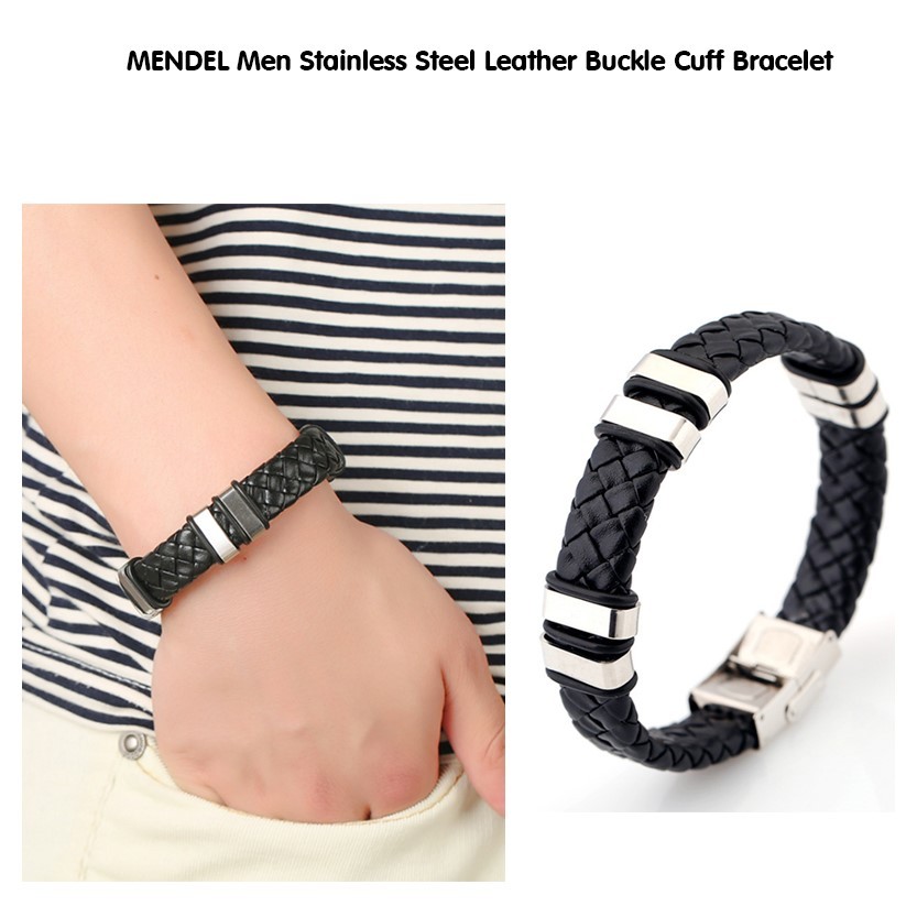 Men´s Black Weave Pu Leather Bangle Bracelet Charm Jewelry